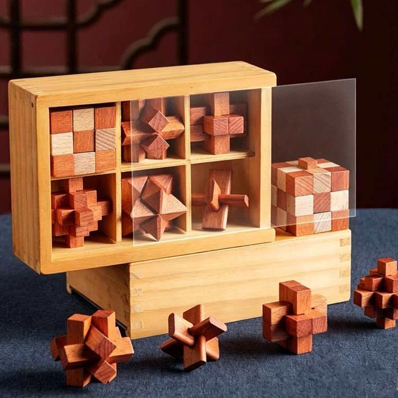 Boutique Lu Ban Lock Puzzle Box Wooden Brain Teasers For Adults And Kids Birthday Gifts Logic IQ Test Mind Challenge Toys