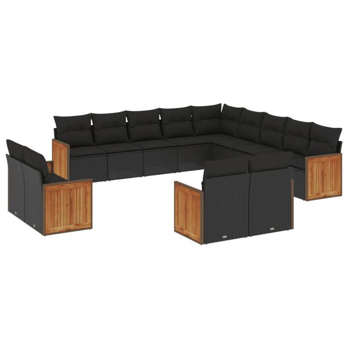 VidaXL Salon de Jardin avec Coussins 13 pcs, Canapés de Terrasse, Ensemble de Meubles de Patio, Mobilier d'Extérieur, Noir 3228204