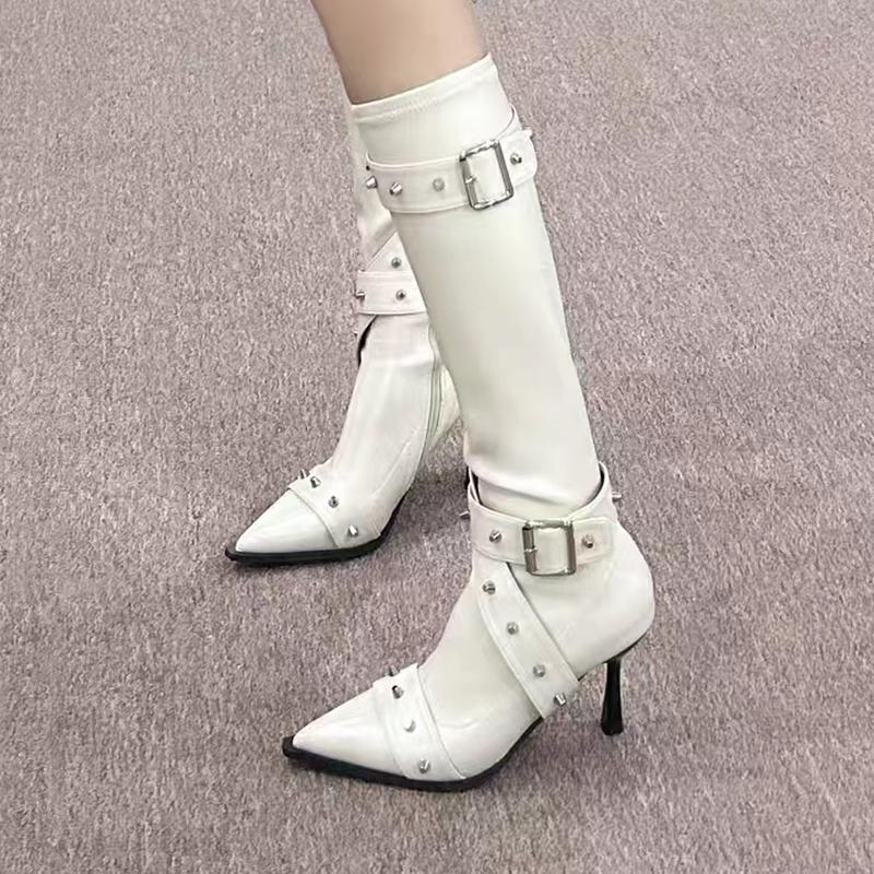 Элегантные сапоги на высоком каблуке до колена в стиле панк-женская обувь — фото 8