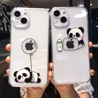 Capa de telefone animal panda criativa para iphone 11 12 13 pro max capa de proteção de lente transparente à prova de choque para iphone x xs xr 7 8 plus