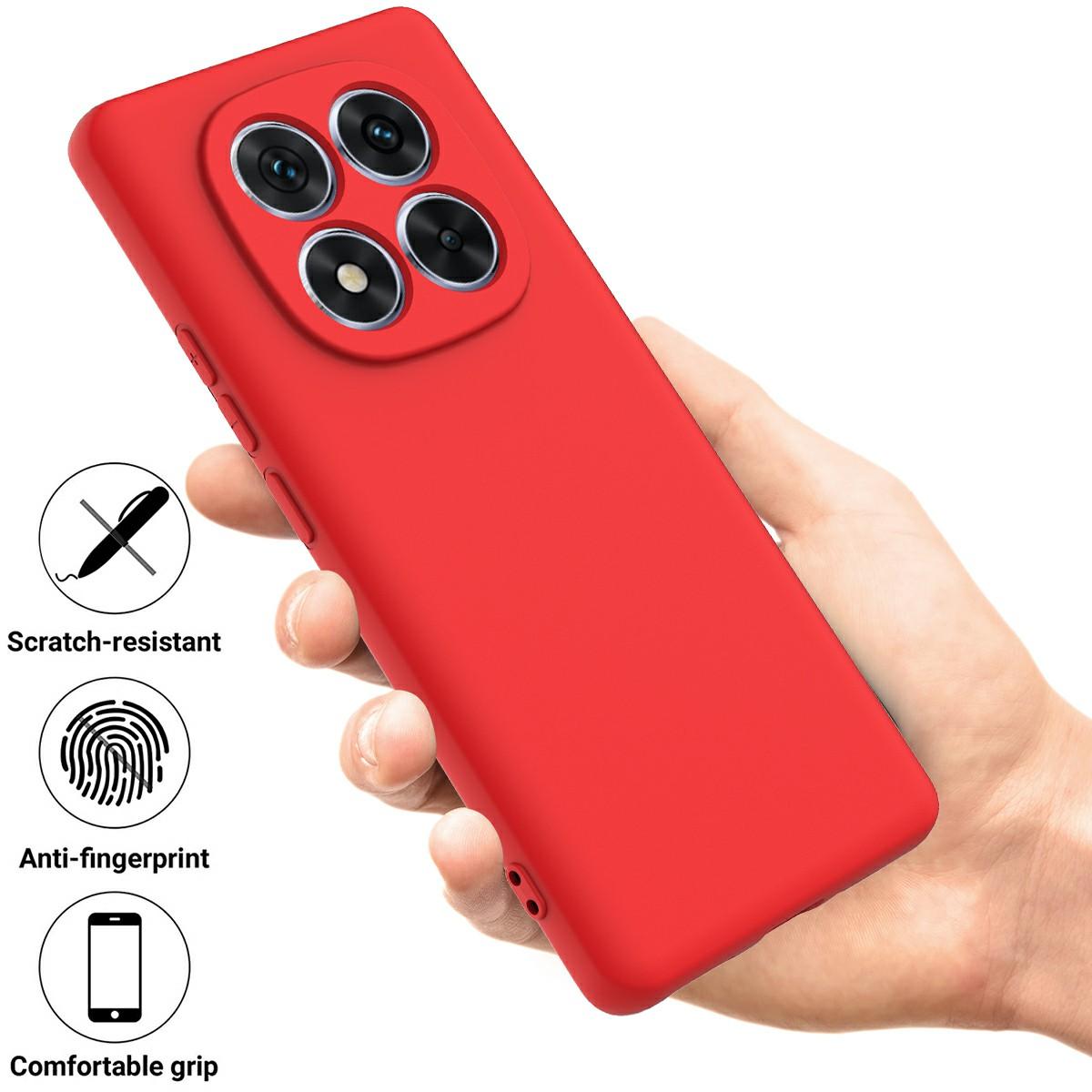 

For Xiaomi Poco X7 5G Case Liquid Silicone Phone Back Cover with Hand Strap Red