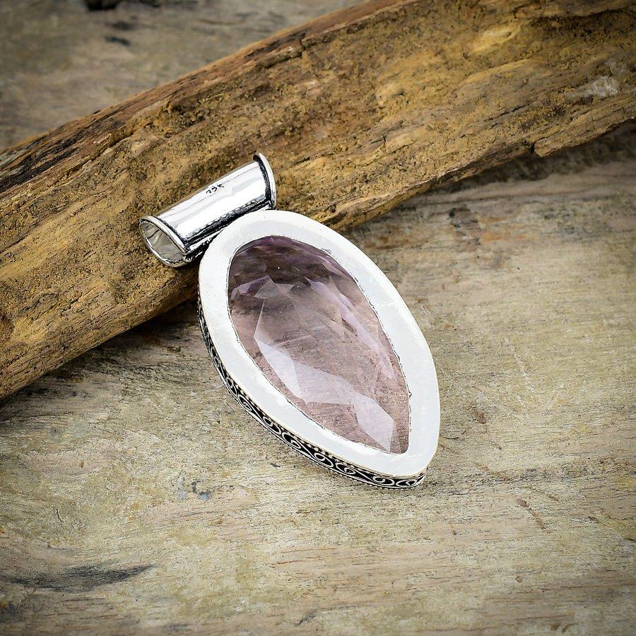 Pink Kunzite Gemstone Handmade 925 Sterling Silver Jewelry Pendant 2.17" M-55