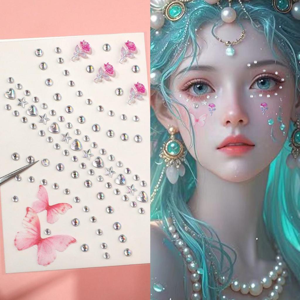 Children's Rhinestone Rose Diamond Face Stickers for Concert Makeup & Styling