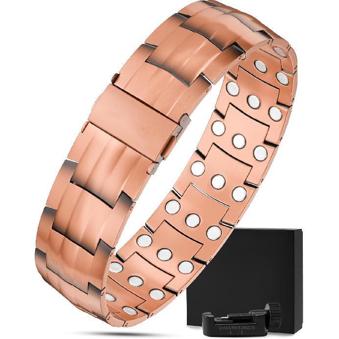 MagnetRX® Copper Bracelet for Men - EllipseMAX 5X Strength 5,000 Gauss Magnets - Premium Mens Copper Bracelet with Adjustable Length (Tire Track)