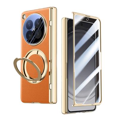 For OPPO Find N6 Case GKK  Leather +PC Hinged Folding Cover with Magnetic Rotating Ring Holder Stand with HD Privacy Glass