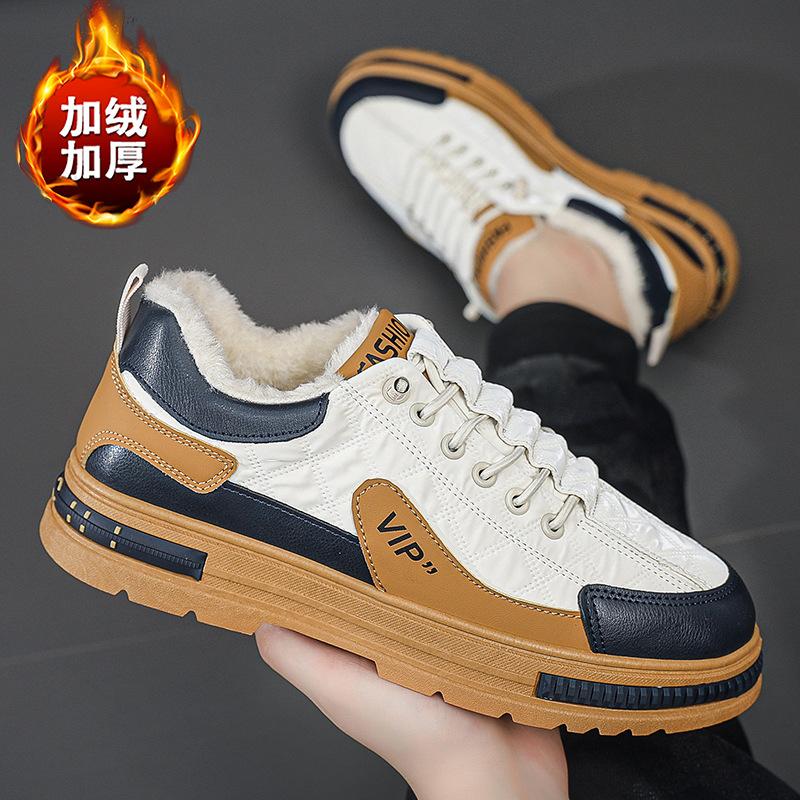 2024 winter new large size warm men's shoes velvet low-top tooling boots men's casual trendy shoes sports cotton shoes