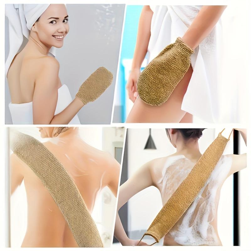 2PCS Natural Exfoliating Back Scrub Gloves and Bath Mitts, Gentle Exfoliating SPA Cleaning Tools, Reusable Body Scrubbing Set.