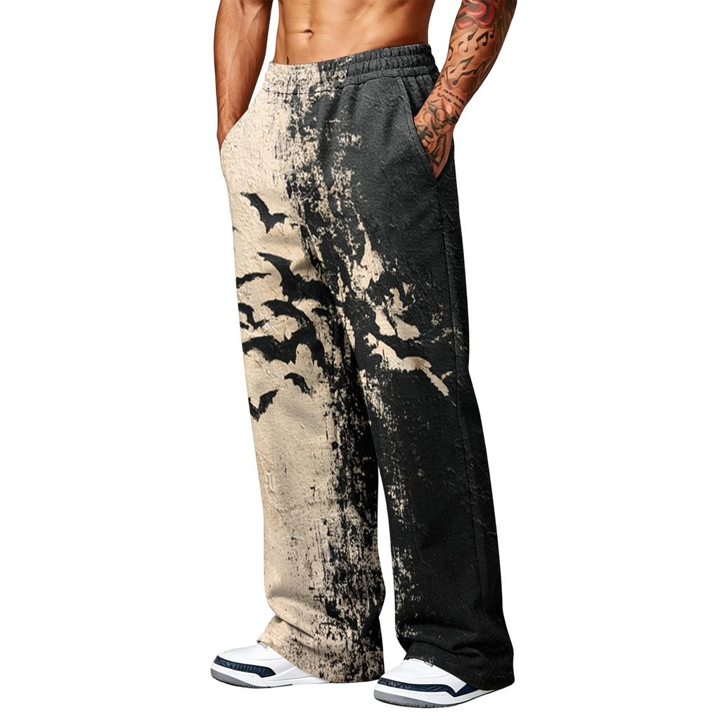 Men's Loose Wide Leg Cargo Jogger Pants with Pockets Halloween Print for Casual Outdoor Wear