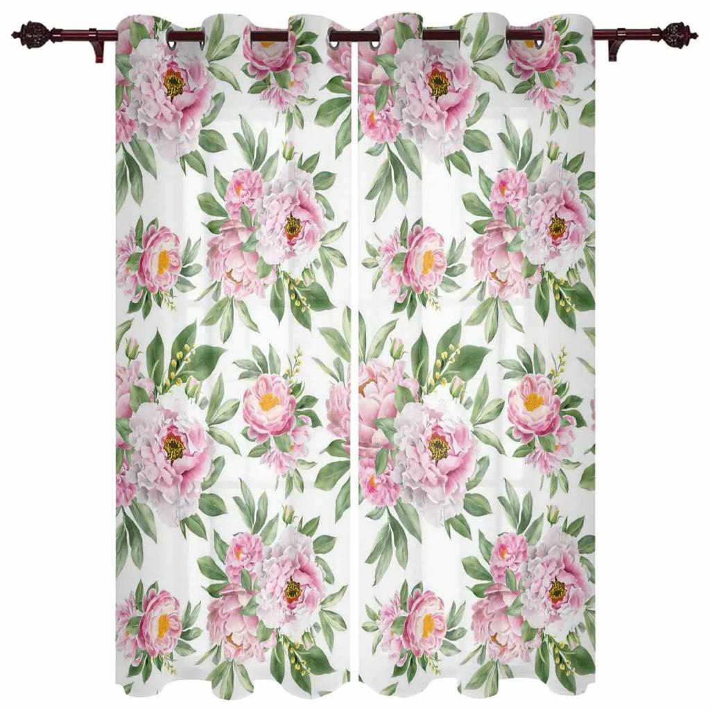 Vintage Pattern Texture Hibiscus Flower Window Curtains In The Living RoomKitchen Window Curtains Hotel Printed Drapes