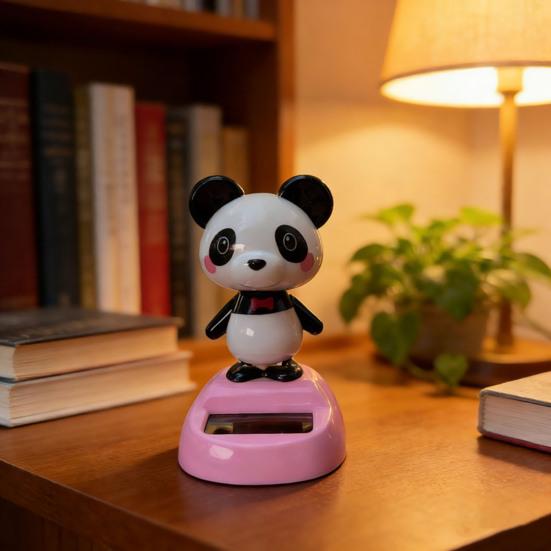 Car Ornament Solar-Powered Panda Dashboard Nodding Toy Car Interior Decoration with Swing Head Cute Car Dashboard Accessory Fun Gift for Car Lovers