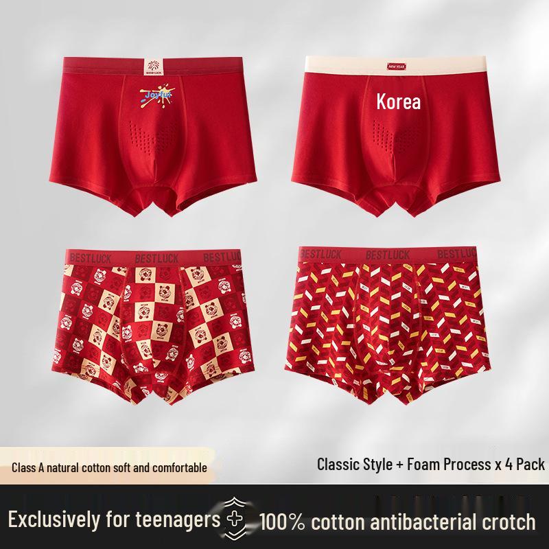A-grade pure cotton red underwear for teenage boys (15-18) during growth spurts; autumn/winter, non-chafing, zodiac-themed.