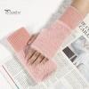 1 Pair Winter Ladies Gloves Half-finger Thick Plush Knitted Stretchy Touchscreen Wrist Protection Keep Warm Office Typing Student Writing Gloves