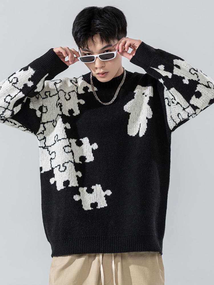 

Мужской свитер с глубоким вырезом, мужской модный базовый теплый свитер, осенне-зимний универсальный свободный студенческий пуловер, вязаный XXXL чёрный