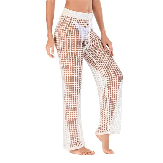 Beach Pants Sexy Hollow Out Polyester Crochet Net Women Cover Up Pants for Vacation