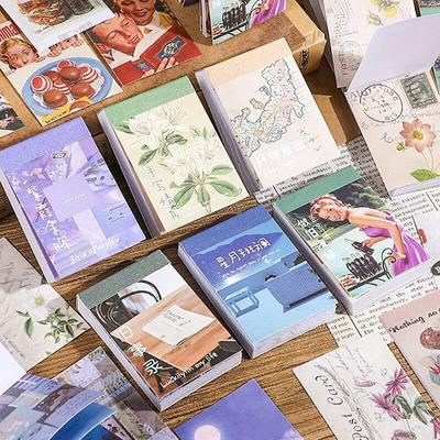 1 kutu Mini Avrupa Tarzı Etiket Vintage Manzara Bulutlu Ay Okyanus Etiket Öğrenci için DIY Dekorasyon Karalama Defteri Not Defteri