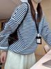 Women's Autumn Chic Korean Blue & White Striped Loose Sweatshirt