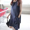 Women's Fashion Summer Spring Solid Color Print Sleeveless O-Neck Loose Waistline Casual Dresses