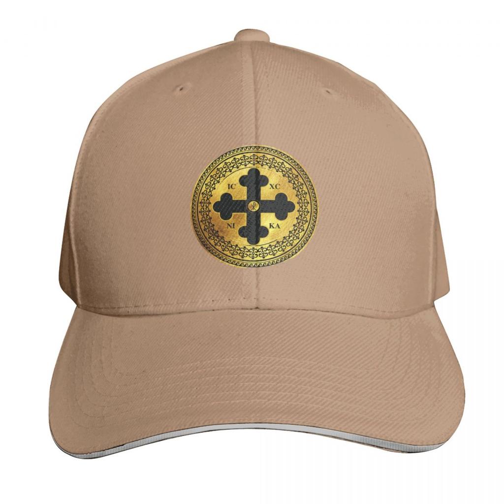Greek Orthodox Cross Gold Paint Black Trim ICXC NIKA Baseball Cap Sun Cap Streetwear Luxury Unisex Cap Baseball Unisex Womens