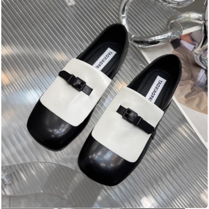 

Loafers women s fetal cowhide, spring new leather flat-bottomed one-pedal square-head single shoes fashionable small leather shoes 40 білий
