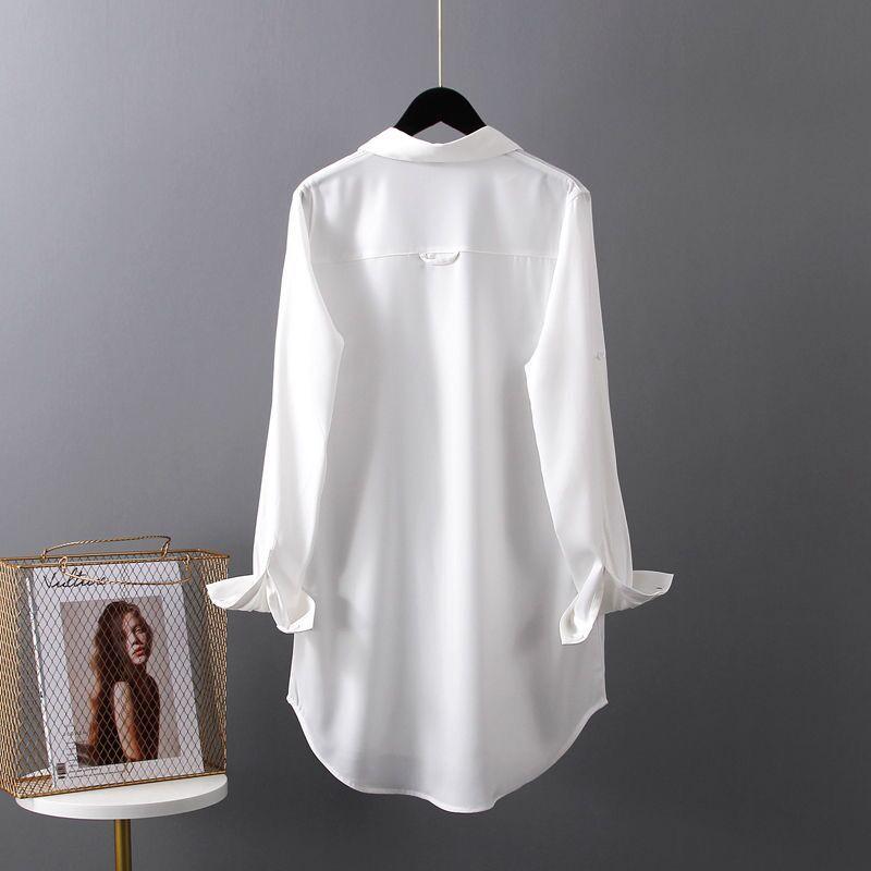 Chiffon Shirt Women's Long Sleeved Korean Style Oversized Design Loose Base Shirt Mid-length Shirt