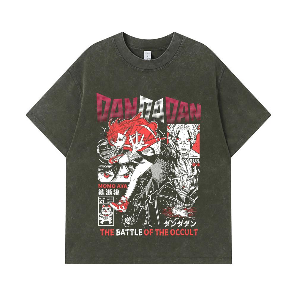 

275 GSM Washed T-shirts 100% Cotton DanDaDan V4 Occult Battle Print Unisex Heavy Cotton T Shirt S