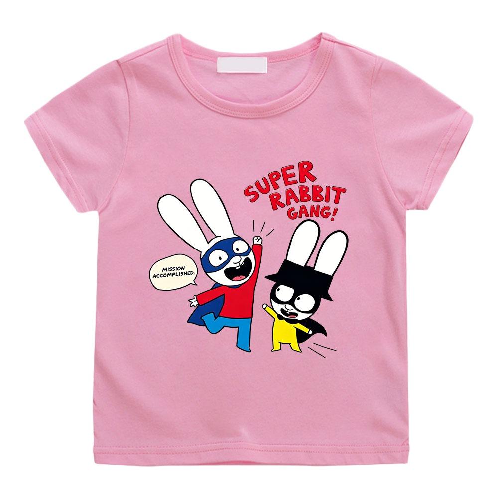 T-shirt per Bambini Cartone Animato Simon Super Coniglio Carina Hip Hop Ragazzi Manga Bambini Top Casual Girocollo T-shirt per l'Estate