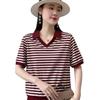 Camiseta Elegante de Verano 2026 con Bloques de Color, Cuello de Solapa, Rayas y Manga Corta