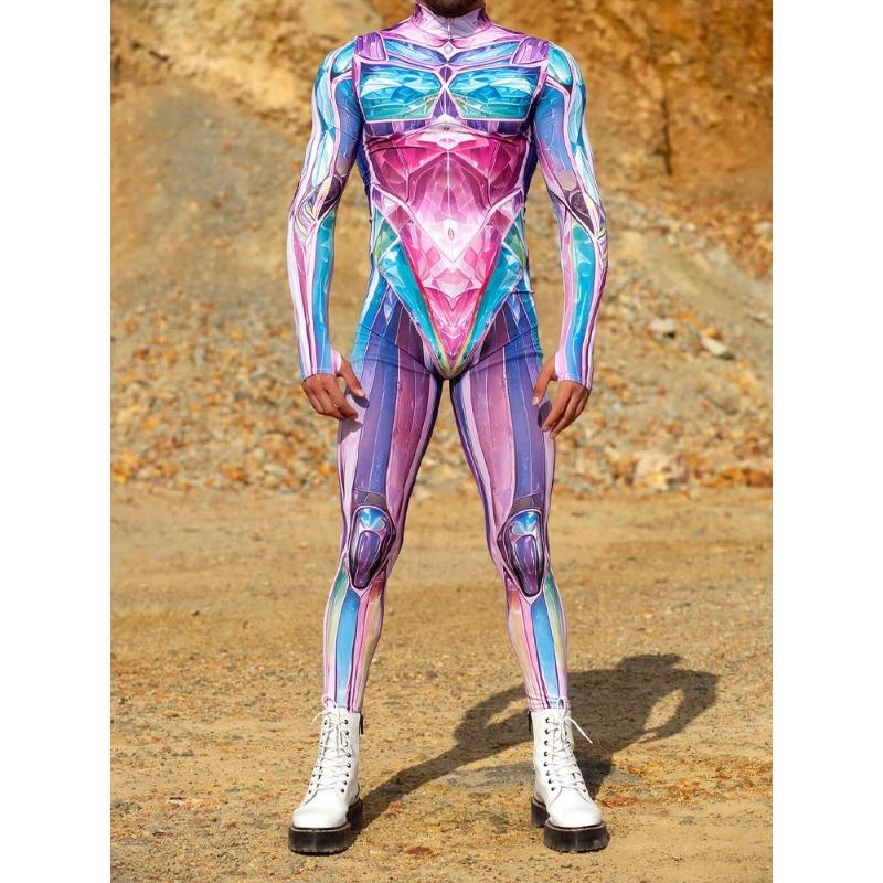 Halloween Colorful Candy Jumpsuit Unisex Noble Gem Robot Print Cosplay Bodysuit Punk Zentai Suit Festival Party Rave Outfits New