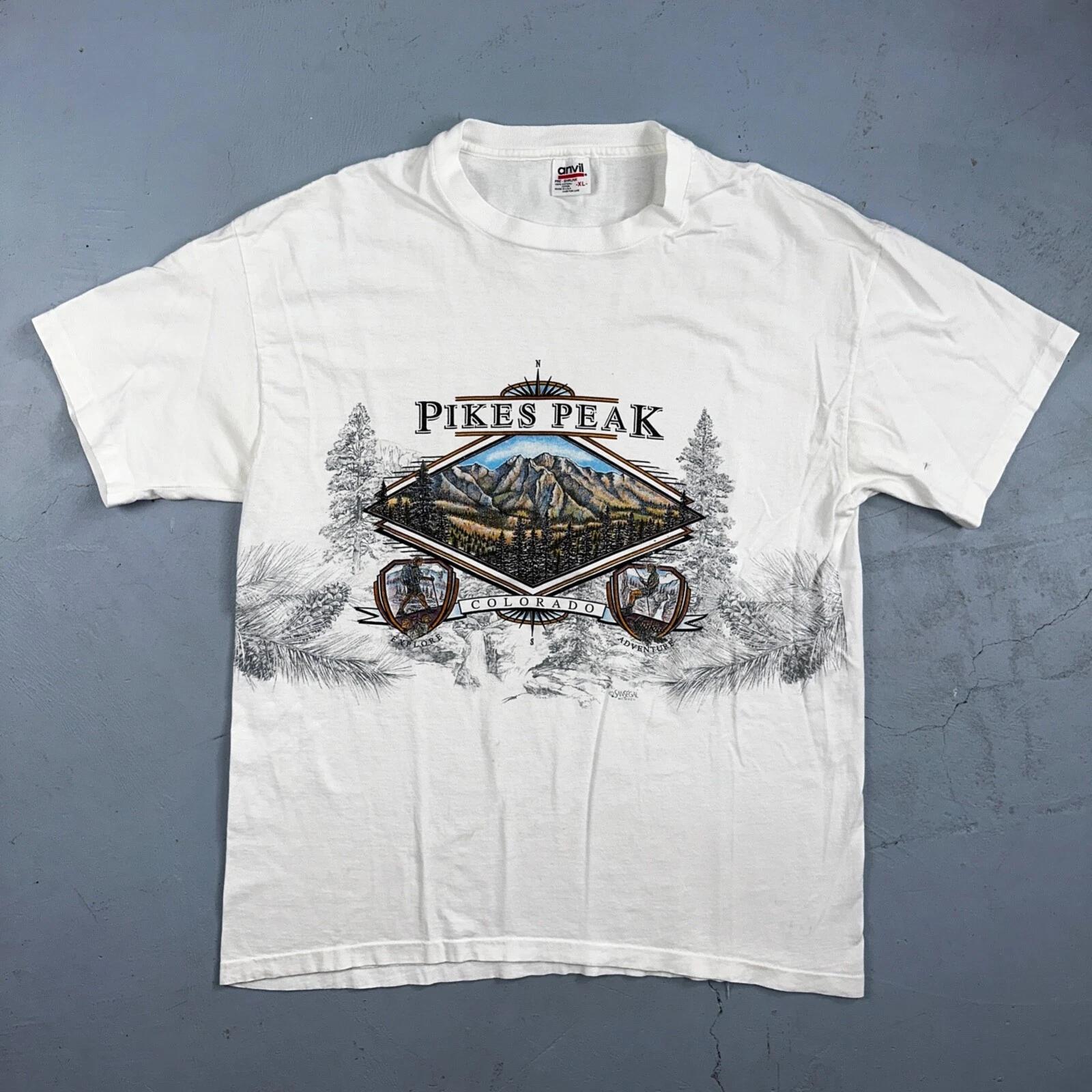

Pikes Peak Colorado Travel Anvil 90s VTG T Shirt Single Stitch Trees Explore 4XL