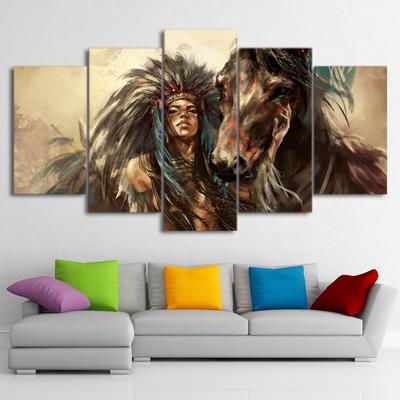 HD impresso 5 peças Canvas Art tribo guerreiro com cavalo Pintura 5 painéis Wall Pictures Decoração envio