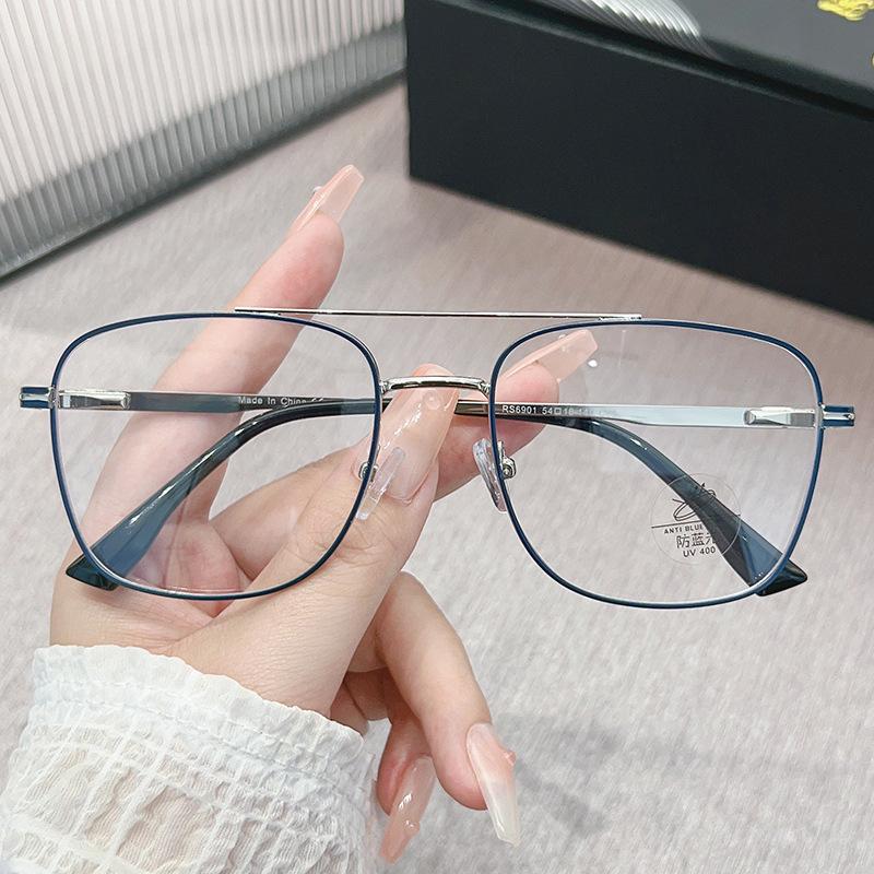 

54-18 Men s double-beam metal retro myopia glasses with different degrees of anti-blue light reading glasses Anti blue light 0