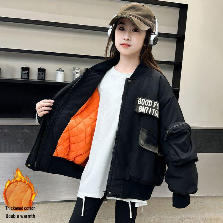 

Стильное стеганое хлопковое пальто для девочек на зиму 2025 года - Толстая, модная верхняя одежда для детей старшего возраста 110 cm чёрный