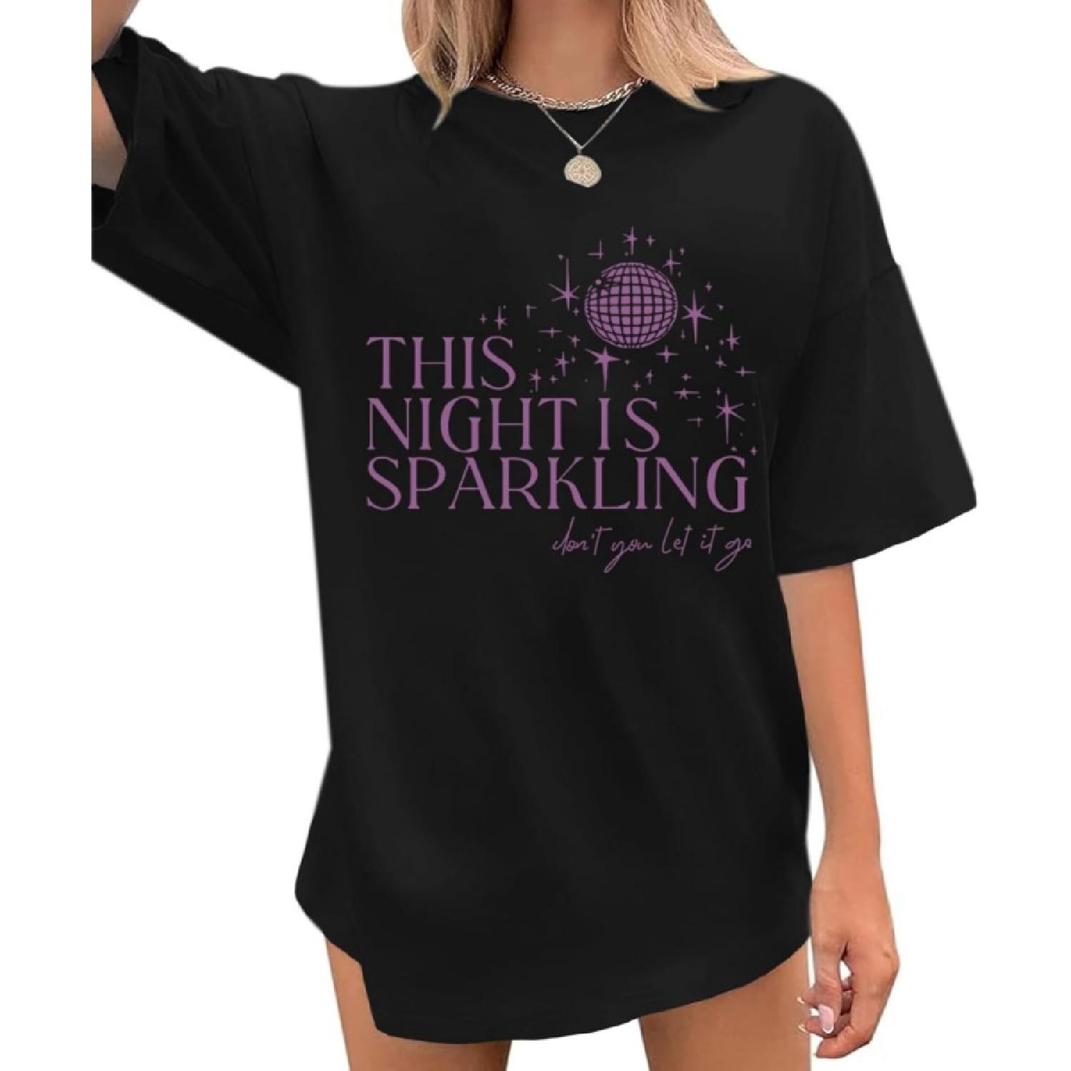Sulayesh Oversized Country Music Concert Shirts for Women Night is Sparkling Graphic Tees Singer Fans Lover Gift Tshirts Tops S