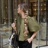 Damen Bluse Top mit Puffärmeln Einfarbig Satin Shirt Neu Frühling Sommer Damen Ärmel O Hals Locker Kurz Shirt Damen Blusen
