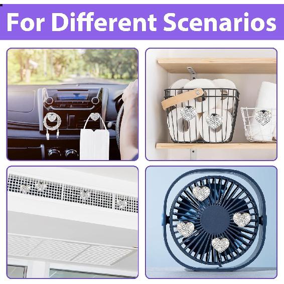 4Pcs Car Vent Clips, Bling Heart Air Vent Clips, Universal Air Conditioning Freshener Clip for Decorative White Car Accessories