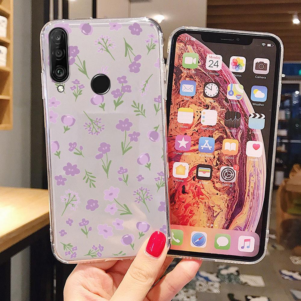 Flower Romantic Lace Pattern Phone Case For Huawei P30 P20 Lite Mate 20 Y6 Y7 P Smart 2019 Honor 20 50 Clear Transparent Cover