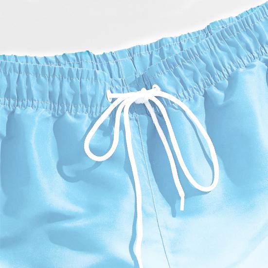 Men Beach Shorts Gradient Contrast Color Drawstring Elastic Waist Casual Daily Wear Pockets Thin Knee Length Summer Shorts Men Vacation Shorts