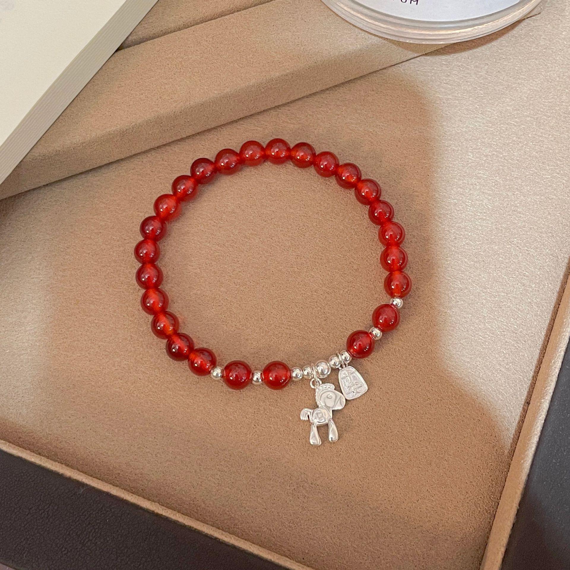 Tichiya Women s Red Agate Bracelet with S925 Silver - New Chinese Style Peace and Joy Little Horse Design S925 Silver