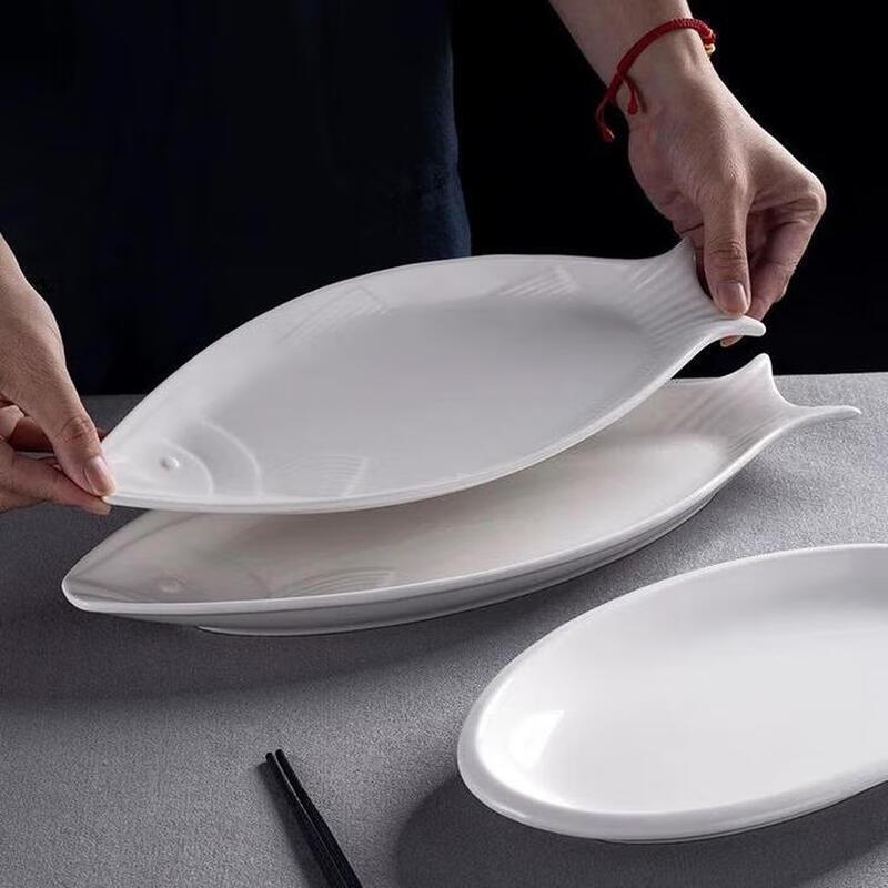 Huei Huang 12-inch Ceramic Oval Fish Plate (3-Pack)