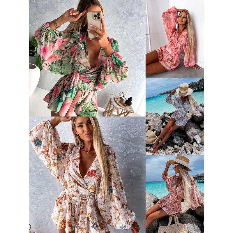 

Модный стиль Уличная мода Элегантный V-образный вырез Формирующий фигуру Цвет Новинка Amazon Тропический лес Комбинезон Костюм Тренд Blue M