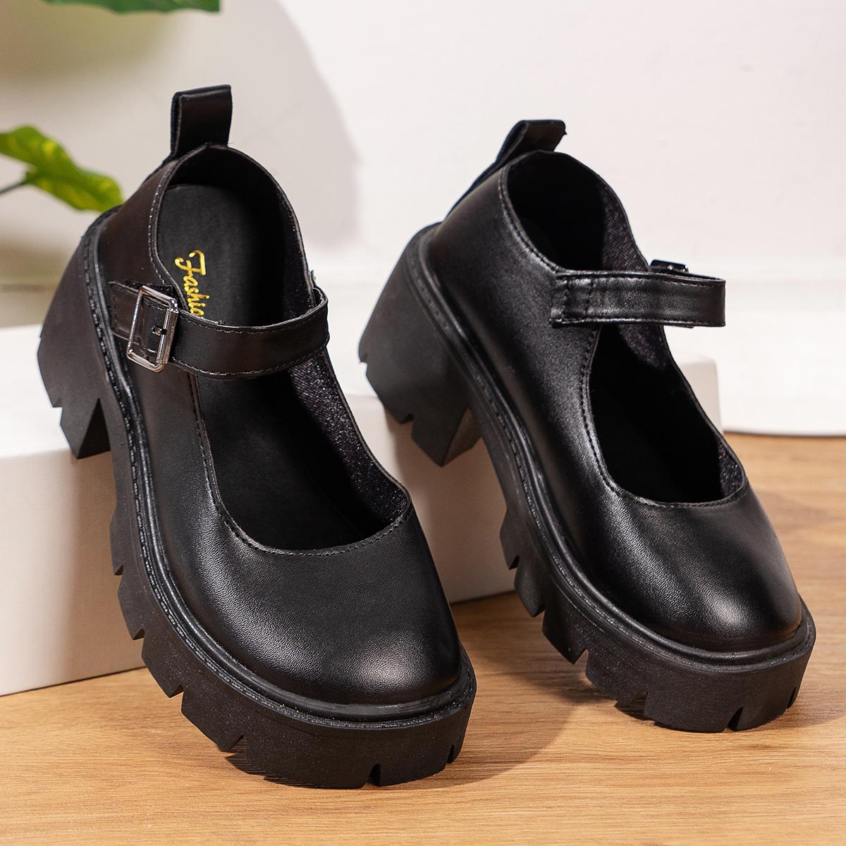 

Высококачественная весенняя женская обувь на квадратном каблуке, однотонная женская обувь на платформе с круглой пряжкой, Zapatos Para Mujeres 43