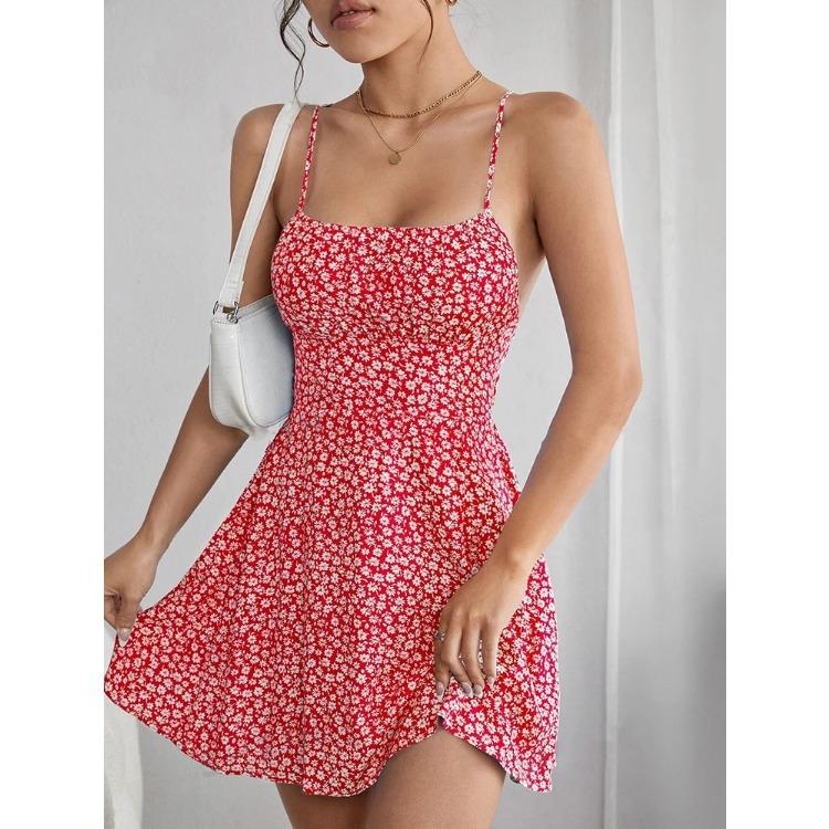 

Женские платья сексуальное цветочное платье с открытой спиной бандажное праздничное пляжное платье летняя мода красное короткое новое в платьях 2025 XXL красный