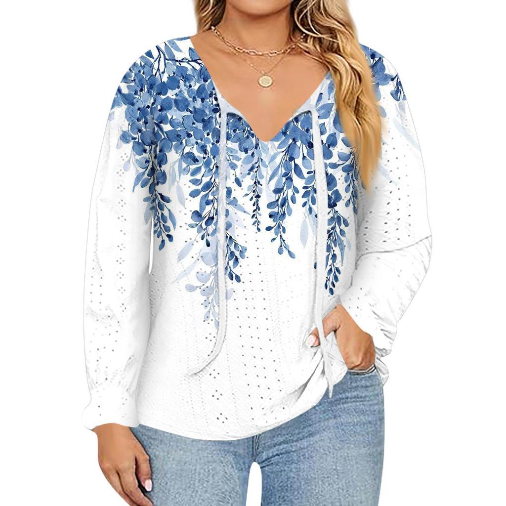 Women's Fashion Printed Casual V-Neck Long Sleeve Top