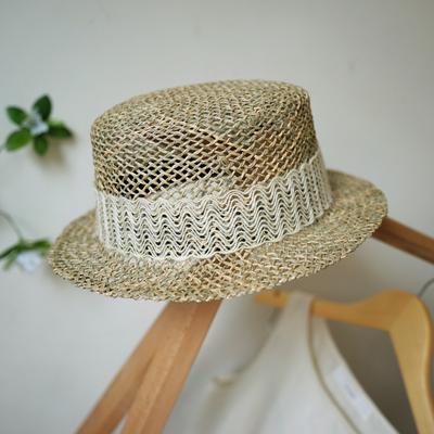 Japanese Small Fresh Small Brim Salty Grass Seaweed Woven Flat Top Top Hat Women'S Summer Sunshade Fun Flower Small Straw Hat