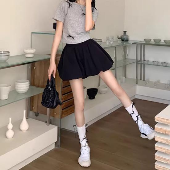 Women's Summer Bubble Shorts Casual High Waisted Puffy Shorts with Pockets Elastic Waist Balloon Mini Shorts
