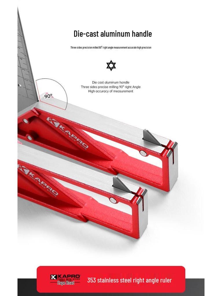 Cape Road 353 Acier Inoxydable Angle Droit 45°/90° Règle de Traçage et de Marquage pour le Travail du Bois