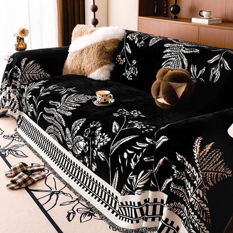 Chinesischer Klassischer Bedruckter Chenille Sofabezug Ländliche Pflanzen Und Blumen Couch Handtuch Mit Quasten Weich Anti Katzenkratzer Staubschutz