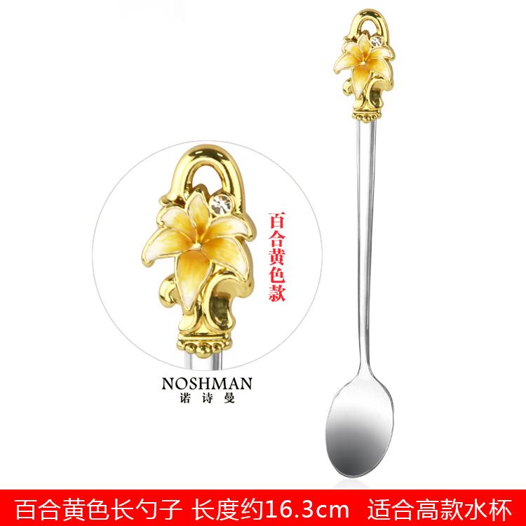 Stainless Steel Coffee Spoon, European-style Household Creative Flower Enamel Juice Stirring Spoon