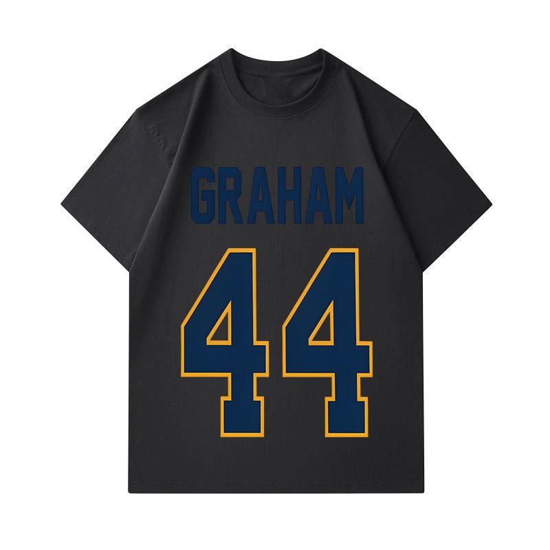 Men's 100% Cotton Crew Neck Short Sleeve T-Shirt, Casual Graham 44 Number Printed Athletic Style Soft Breathable Summer Daily Wear Graphic Tee for Mal