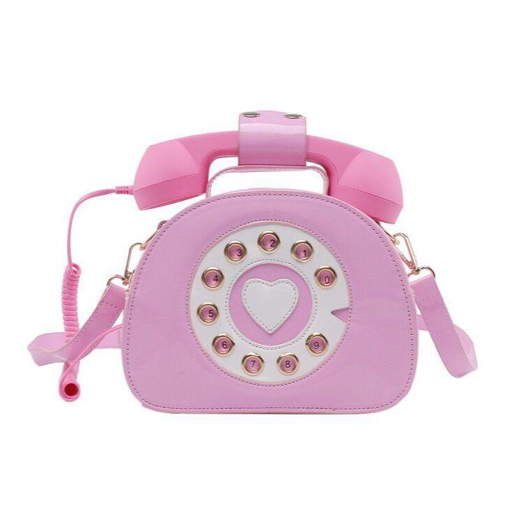 

Retro Creative Telephone Shoulder Bag Women Large Capacity Leather Crossbody Bags Ladies Cute Fashion Unique Cartoon Purse Chic 21x16x9cm розовый